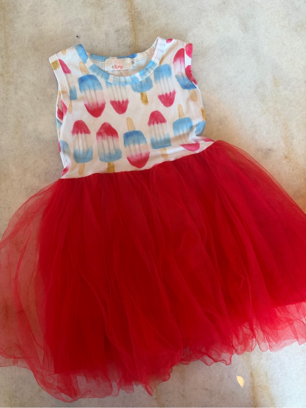 Mila & Rose Red White and Blue Popsicle Dress with Red Tulle - Sz 2